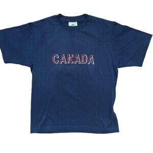 Canada Travel Vintage Embroidered Navy Blue Red T-Shirt Men's Size Medium